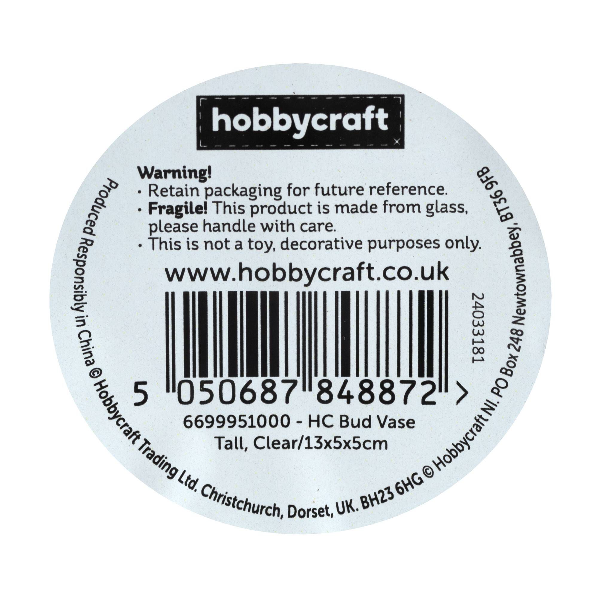 Tall Bud Glass Vase 13cm x 5cm Hobbycraft