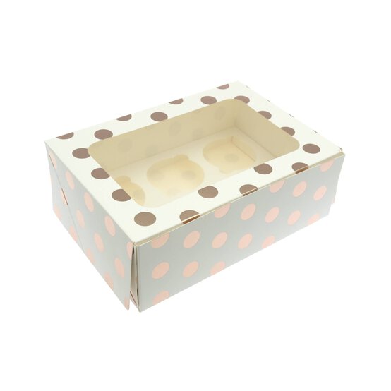 Rose Gold Polka Dot Cupcake Tray Box 6 Wells image number 1
