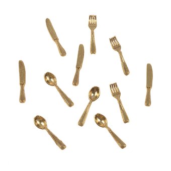 Doll&rsquo;s House Gold Plated Cutlery 12 Pieces
