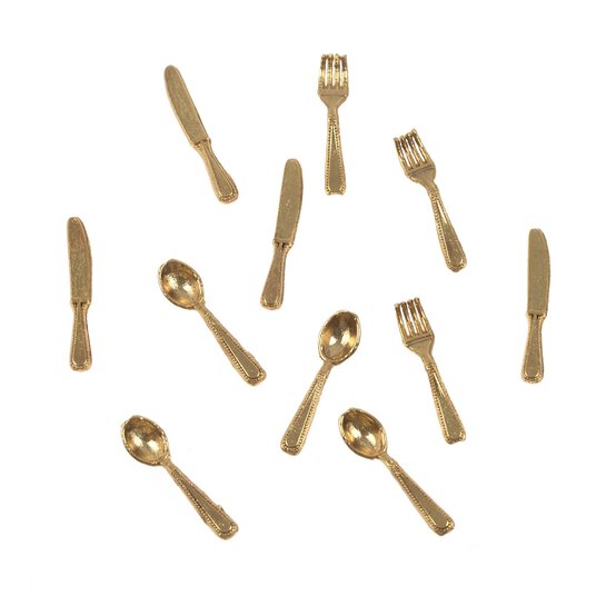 Doll&rsquo;s House Gold Plated Cutlery 12 Pieces image number 1