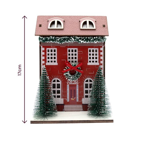 Red Wooden Christmas House 17cm  image number 3