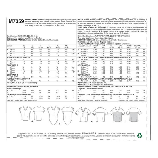 McCall’s V-Neck Tops Sewing Pattern M7359 (L-XXL) image number 2