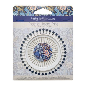 Blue Woodblock Floral Plastic Head Pins 40 Pack