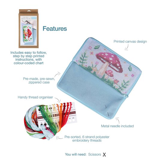 Trimits Half Stitch Toadstool Glasses Case Kit image number 5
