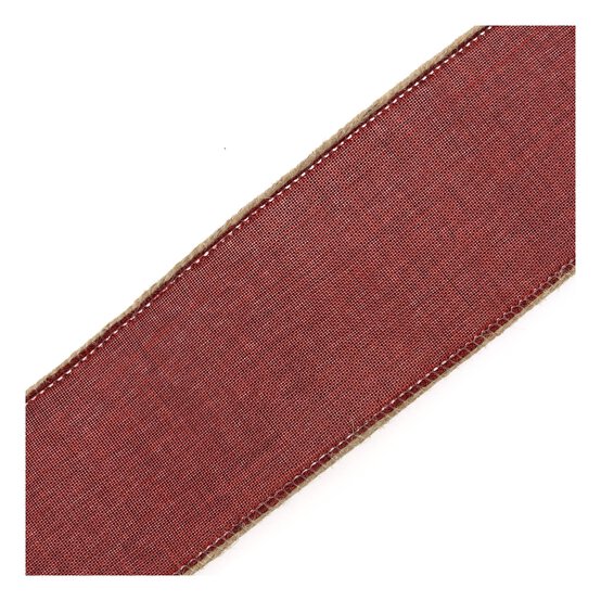 Red and Jute Trim Wire Edge Ribbon 63mm x 3m image number 4