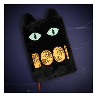 Fluffy Black Cat Halloween Notebook A5