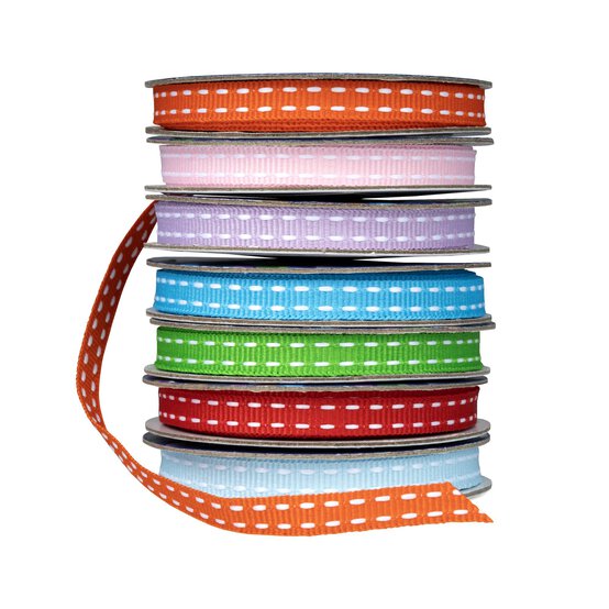 Hot Orange Grosgrain Running Stitch Ribbon 6mm x 5m image number 3