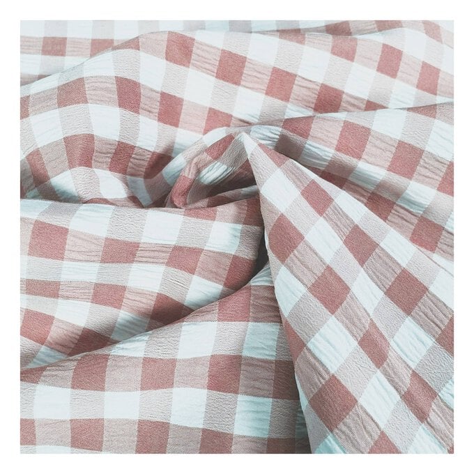 Pink Large Crinkle Gingham Fabric by the Metre image number 1
