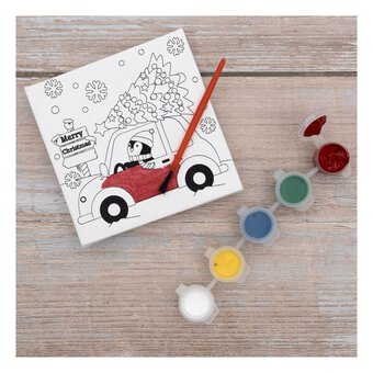 Mini Car with Christmas Tree Colour-in Canvas