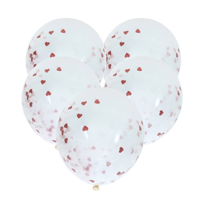 Red and Pink Heart Confetti Balloons 5 Pack image number 1