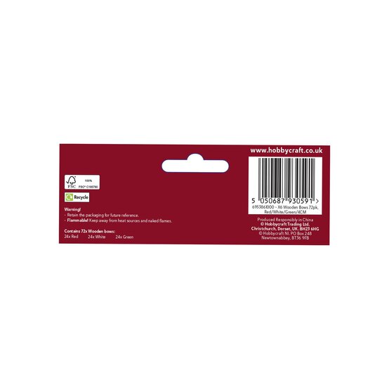 Red, White and Green Wooden Bows 72 Pack image number 4