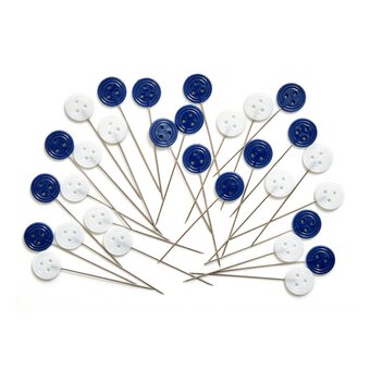 Blue Woodblock Floral Heat Resistant Button Head Pins 30 Pack
