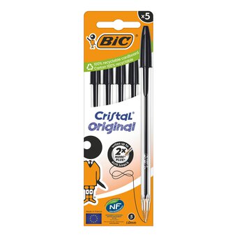 BIC Cristal Original Black Ballpoint Pens 5 Pack