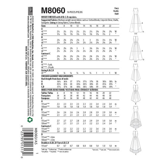 McCall’s Women's Dress Sewing Pattern 14-22 M8060 image number 2