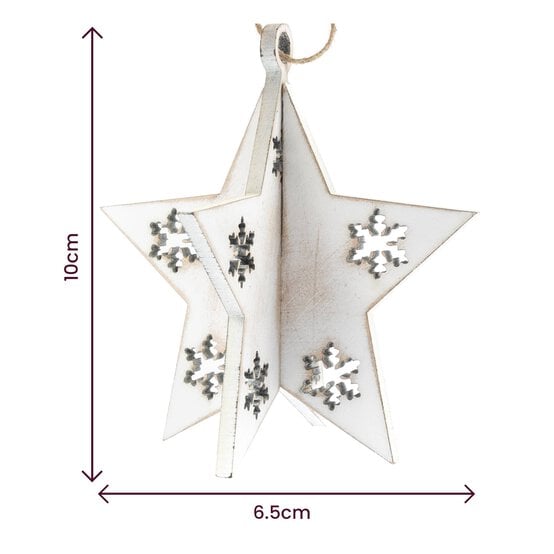 White Wooden Star Decoration 10cm image number 4