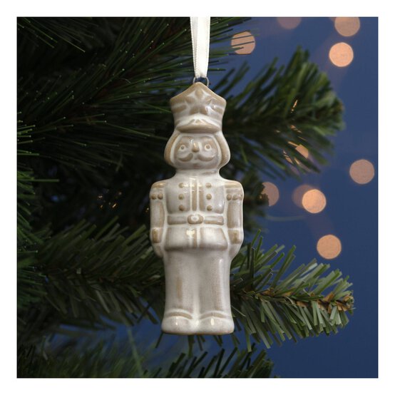 Hanging Beige Ceramic Nutcracker Decoration 10cm  image number 1