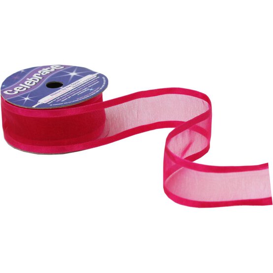 Hot Pink Organza Satin-Edged Ribbon 25mm x 4m image number 3
