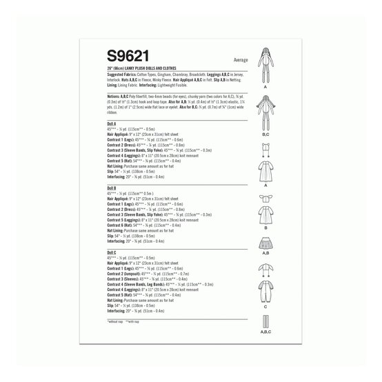 Simplicity Lanky Plush Dolls and Clothes Sewing Pattern S9621 image number 2