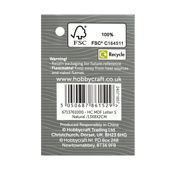 MDF Wooden Letter S 13cm image number 5