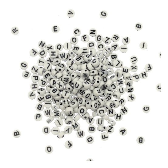 Black and White Round Alphabet Beads 50g image number 1