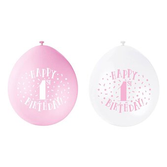 Pink 1st Birthday Latex Balloons 10 Pack