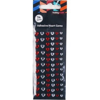 Red and Silver Adhesive Heart Gems 74 Pack image number 3