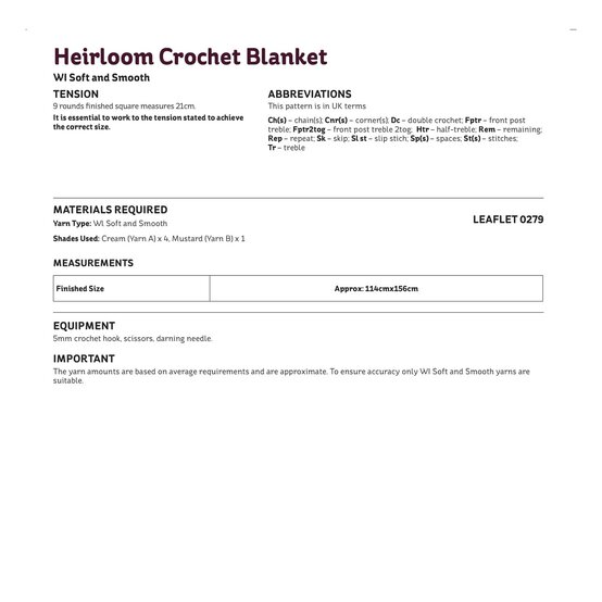 Knitcraft Heirloom Crochet Blanket Digital Pattern 0279 image number 3