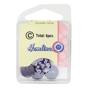 Hemline Blue Novelty Patterned Button 6 Pack