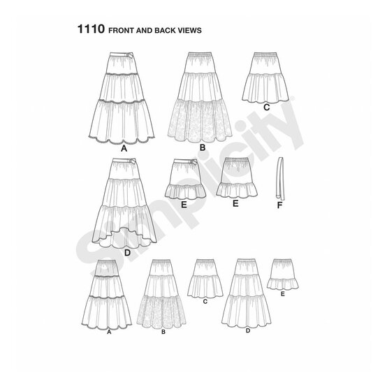 Simplicity Tiered Skirt Sewing Pattern 1110 (XXS-XXL) image number 2
