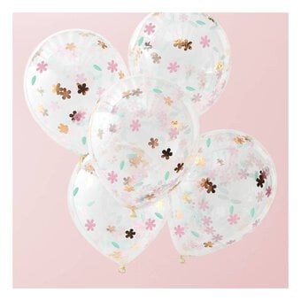 Ginger Ray Pastel and Rose Gold Floral Confetti Balloons 5 Pack