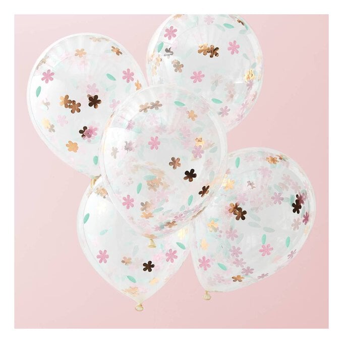Ginger Ray Pastel and Rose Gold Floral Confetti Balloons 5 Pack image number 1