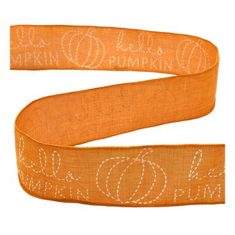 Hello Pumpkin Wire Edge Printed Ribbon 63mm x 3m