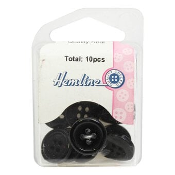 Hemline Black Basic Jacket Button 10 Pack