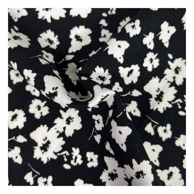 Black and White Two-Tone Floral Brushed Print Fabric by the Metre ...