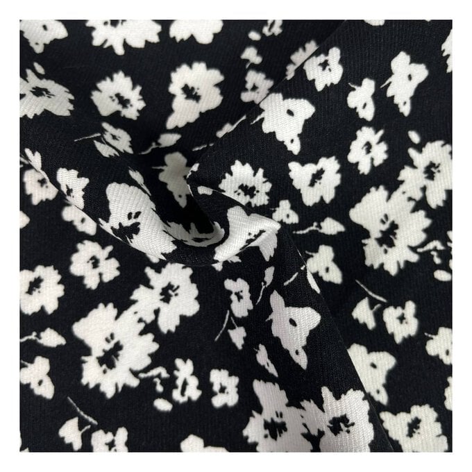Black and White Two-Tone Floral Brushed Print Fabric by the Metre image number 1