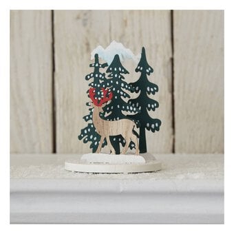 Mini Wooden Reindeer Scene Decoration