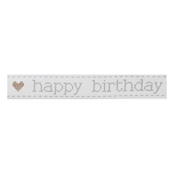 Gold and Grey Happy Birthday Satin Ribbon 16mm x 4m image number 2