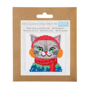 Trimits Cat Earmuffs Counted Cross Stitch Kit 13cm x 13cm