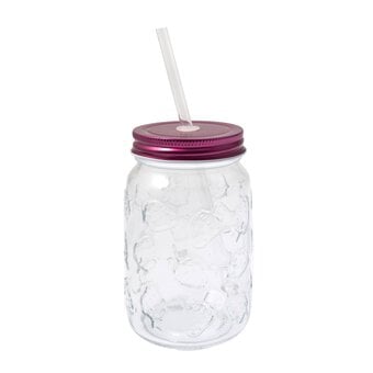 Strawberry Glass Drinking Jar with a Straw