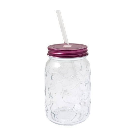 Strawberry Glass Drinking Jar with a Straw image number 1