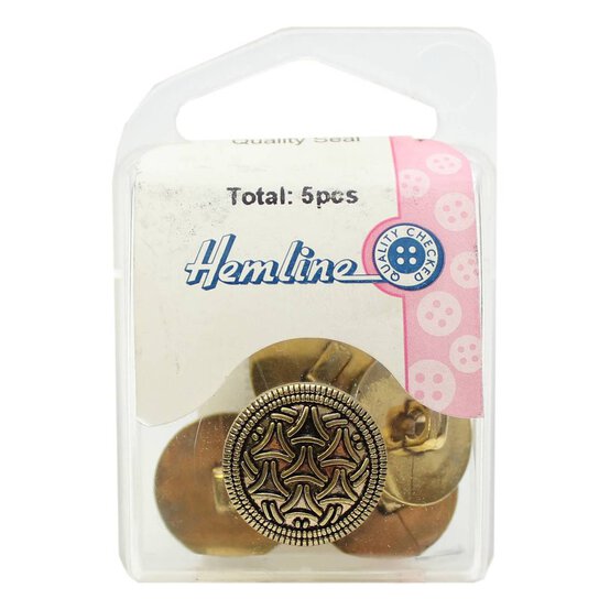 Hemline Gold Metal Patterned Button 5 Pack image number 2