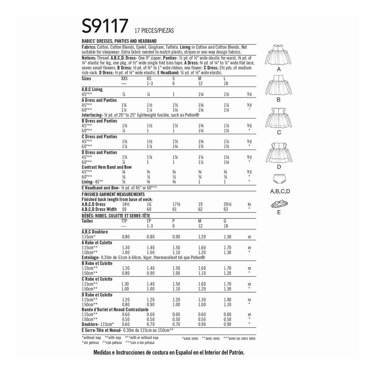 Simplicity Baby Dress Sewing Pattern S9117 (XXSL) Hobbycraft