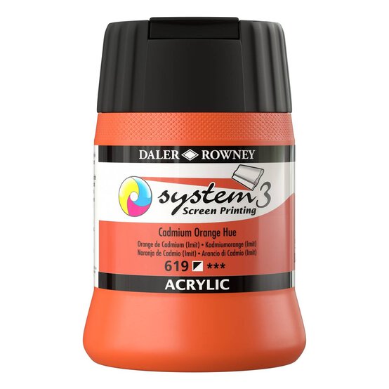 Daler-Rowney System3 Cadmium Orange Screen Printing Acrylic Ink 250ml image number 1