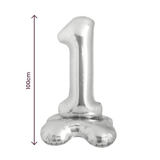 Standing Silver Number 1 Balloon 1m image number 2
