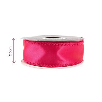 Hot Pink Wire Edge Satin Ribbon 25mm x 3m image number 3