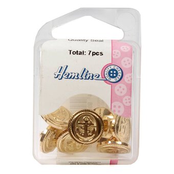 Hemline Gold Metal Military Anchors Button 7 Pack