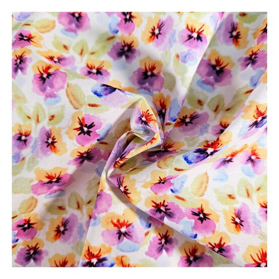 Watercolour Pansies Cotton Fabric by the Metre image number 1