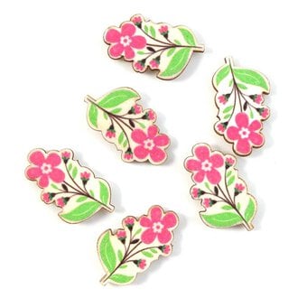 Pink Flower Wooden Toppers 6 Pack