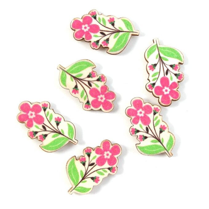 Pink Flower Wooden Toppers 6 Pack image number 1