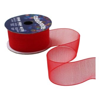 Red Organza Ribbon 25mm x 5m image number 2